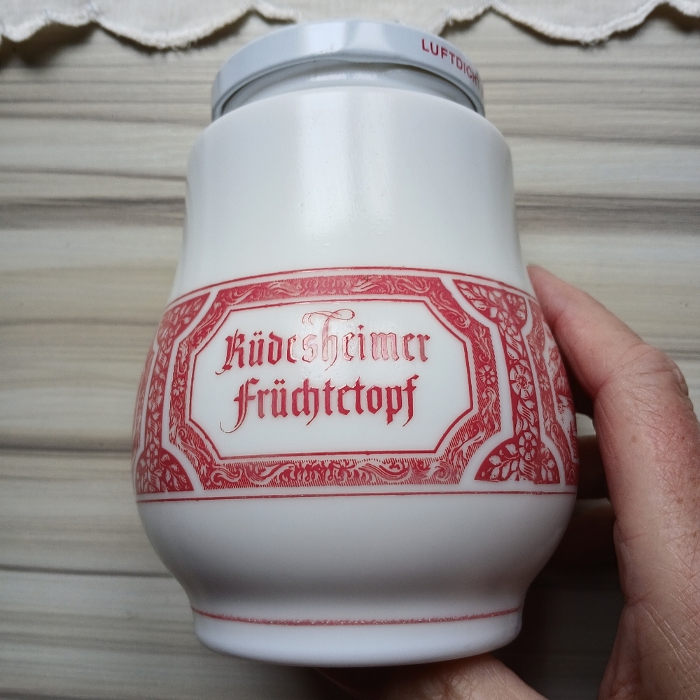 Vintage Rudesheimer Fruchtetopf milk glass